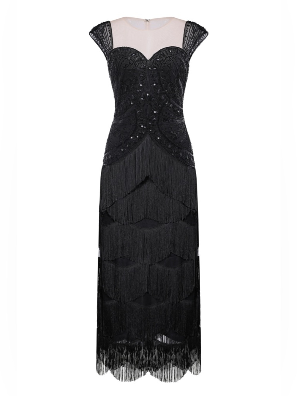 NWT Babeyond Geometric Rhinestone Fringe Evening Gown